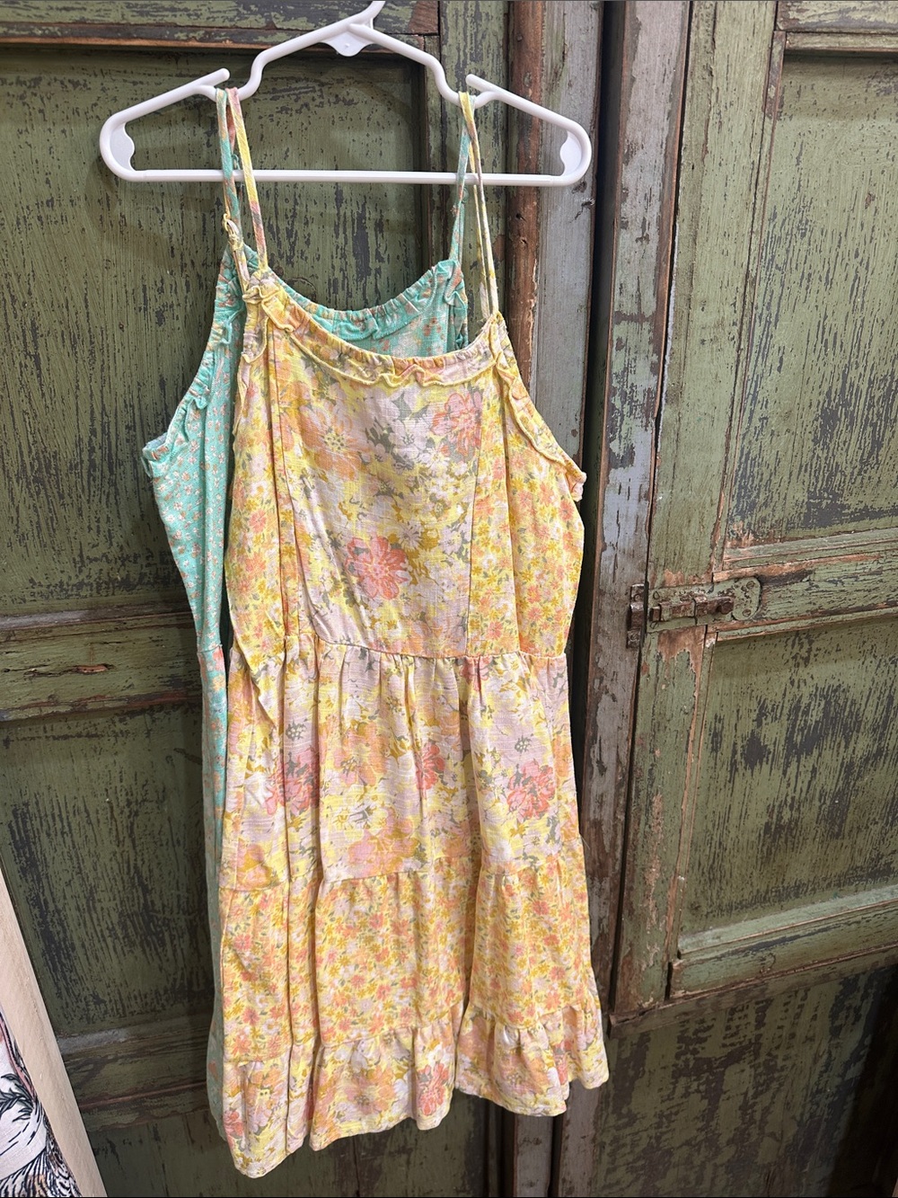 art class Yellow and Mint Floral Tiered Sundresses